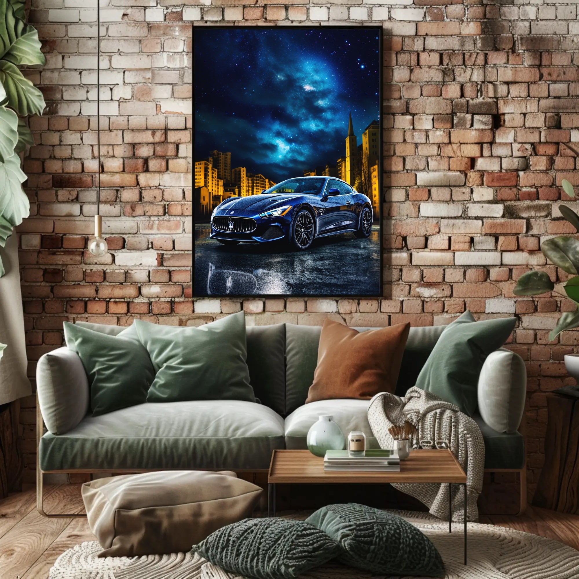 Sleek Modern Sports Car in Urban Night Futuristic Sci-Fi Poster