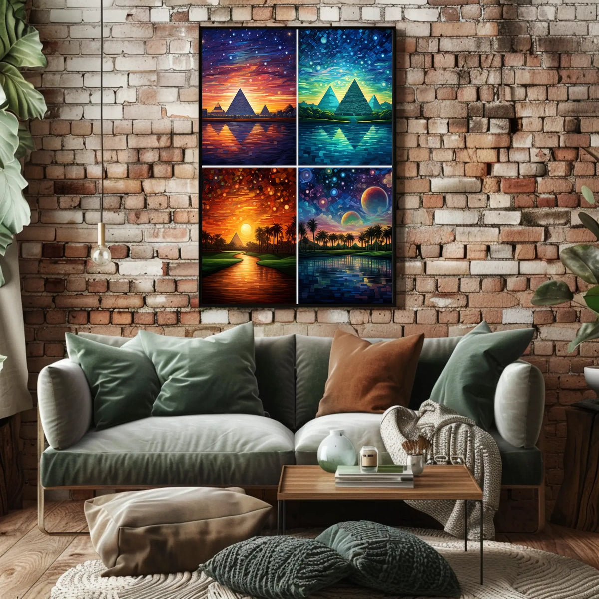 Egyptian Pyramids in Dreamlike Celestial Landscapes Cultural Poster