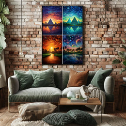 Egyptian Pyramids in Dreamlike Celestial Landscapes Cultural Poster