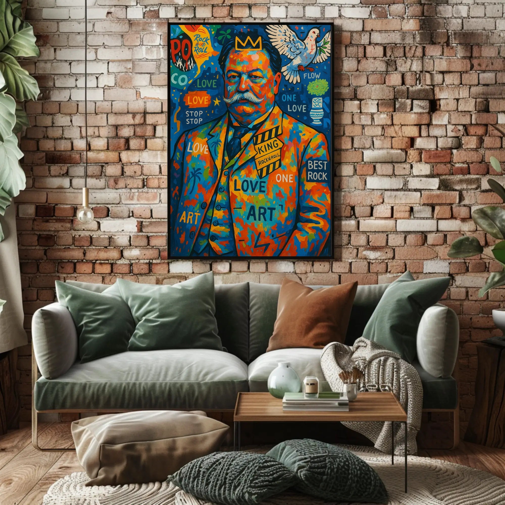 Colorful King with Crown and Dove Pop Culture Poster