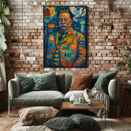 Colorful King with Crown and Dove Pop Culture Poster