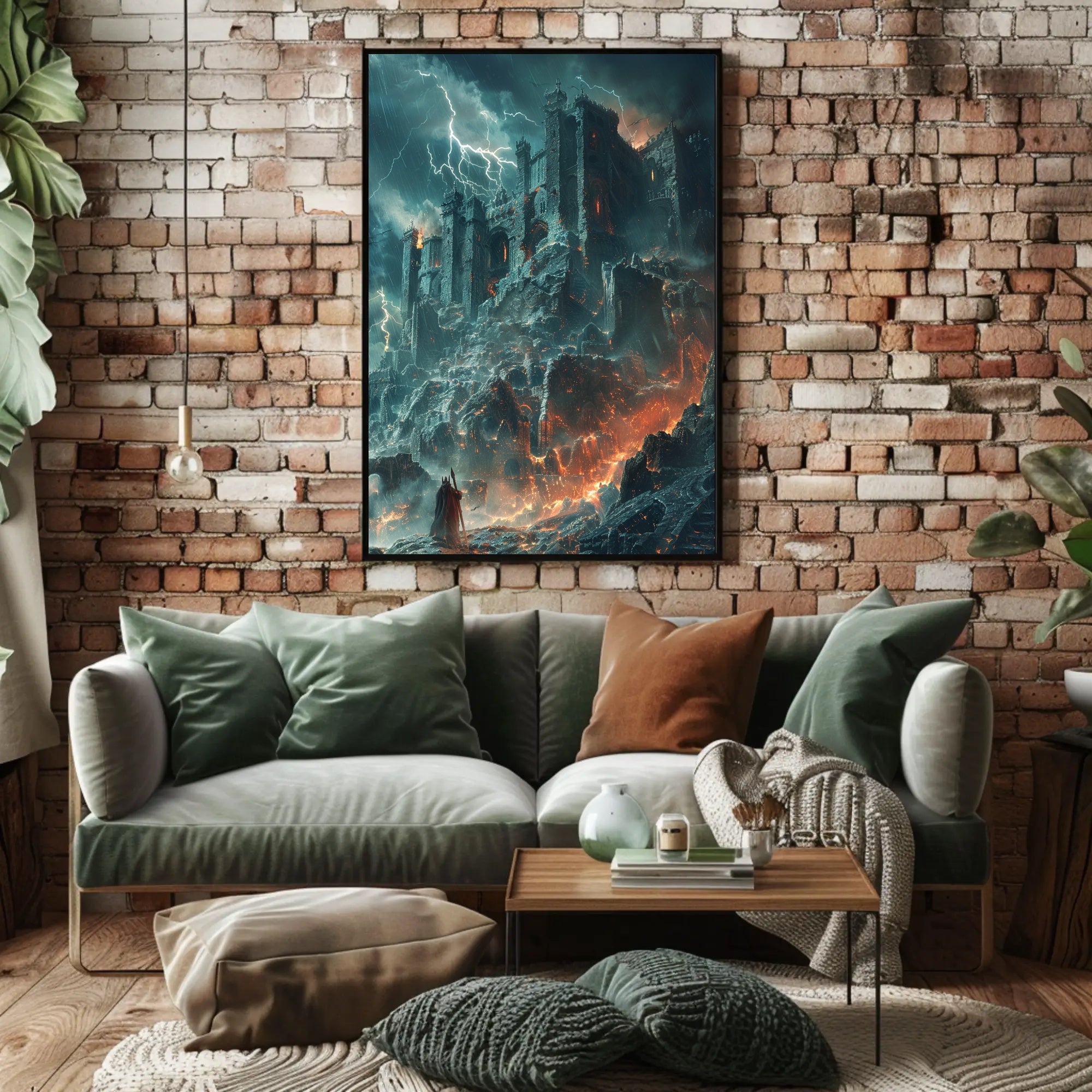 Dark Fortress in Fiery Storm - Fantasy or Mythology Poster PosterGoat