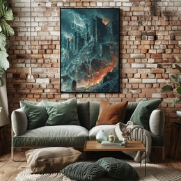 Dark Fortress in Fiery Storm - Fantasy or Mythology Poster PosterGoat