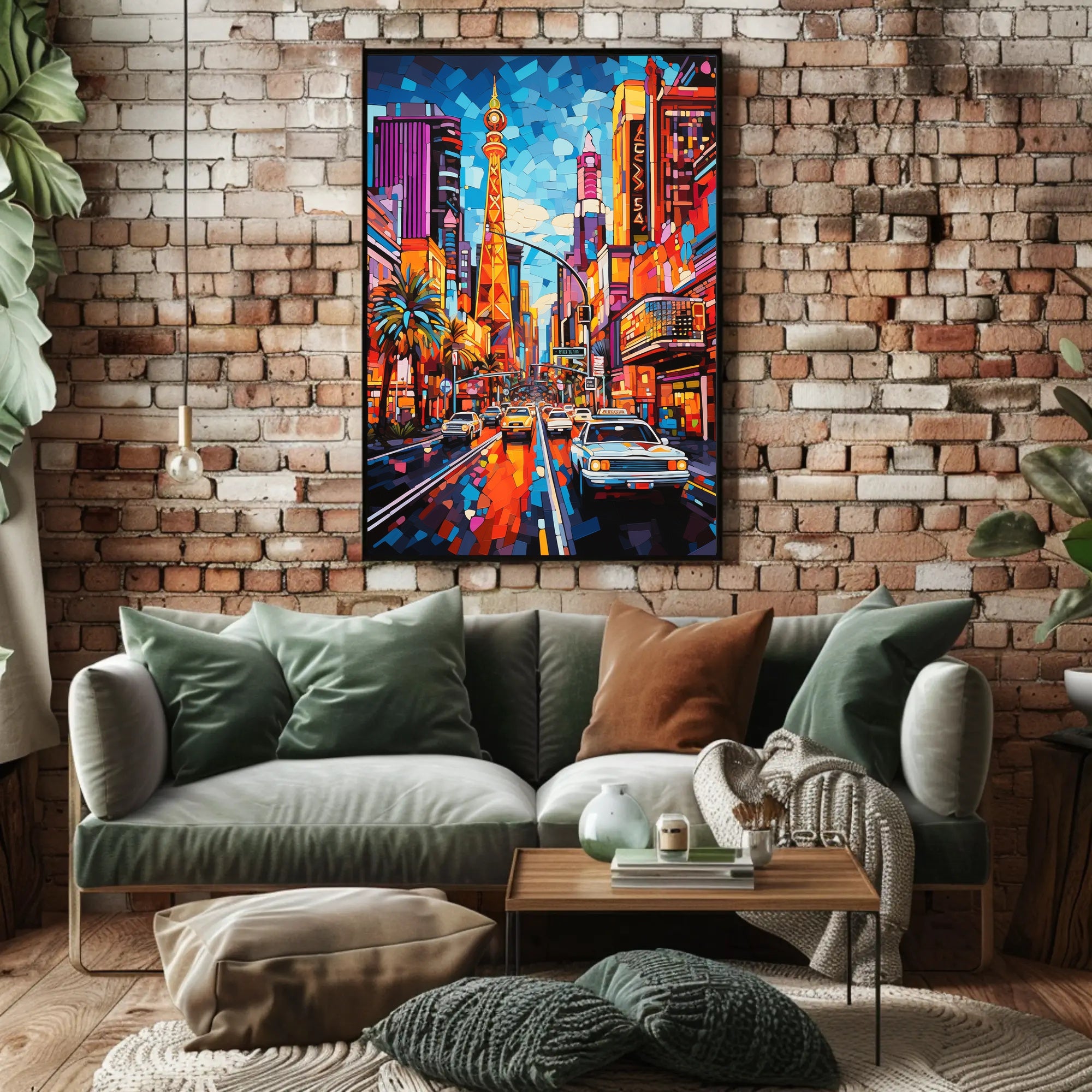 Vibrant Cityscape Mosaic with Eiffel Tower Artistic Poster