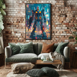 Neon Mecha Warrior Art Print Poster For Home Decor PosterGoat