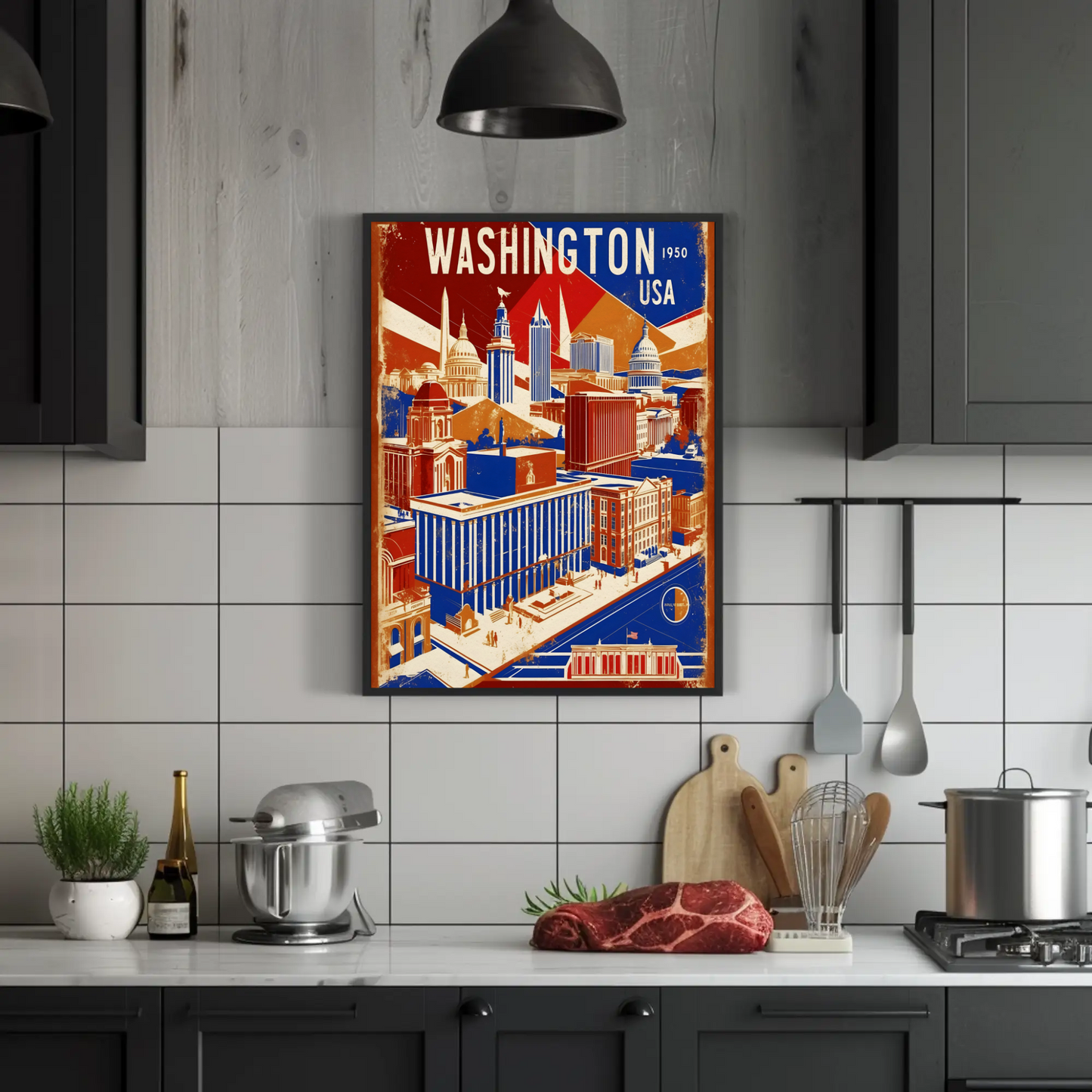 Washington USA 1950s Monument Skyline Travel Poster