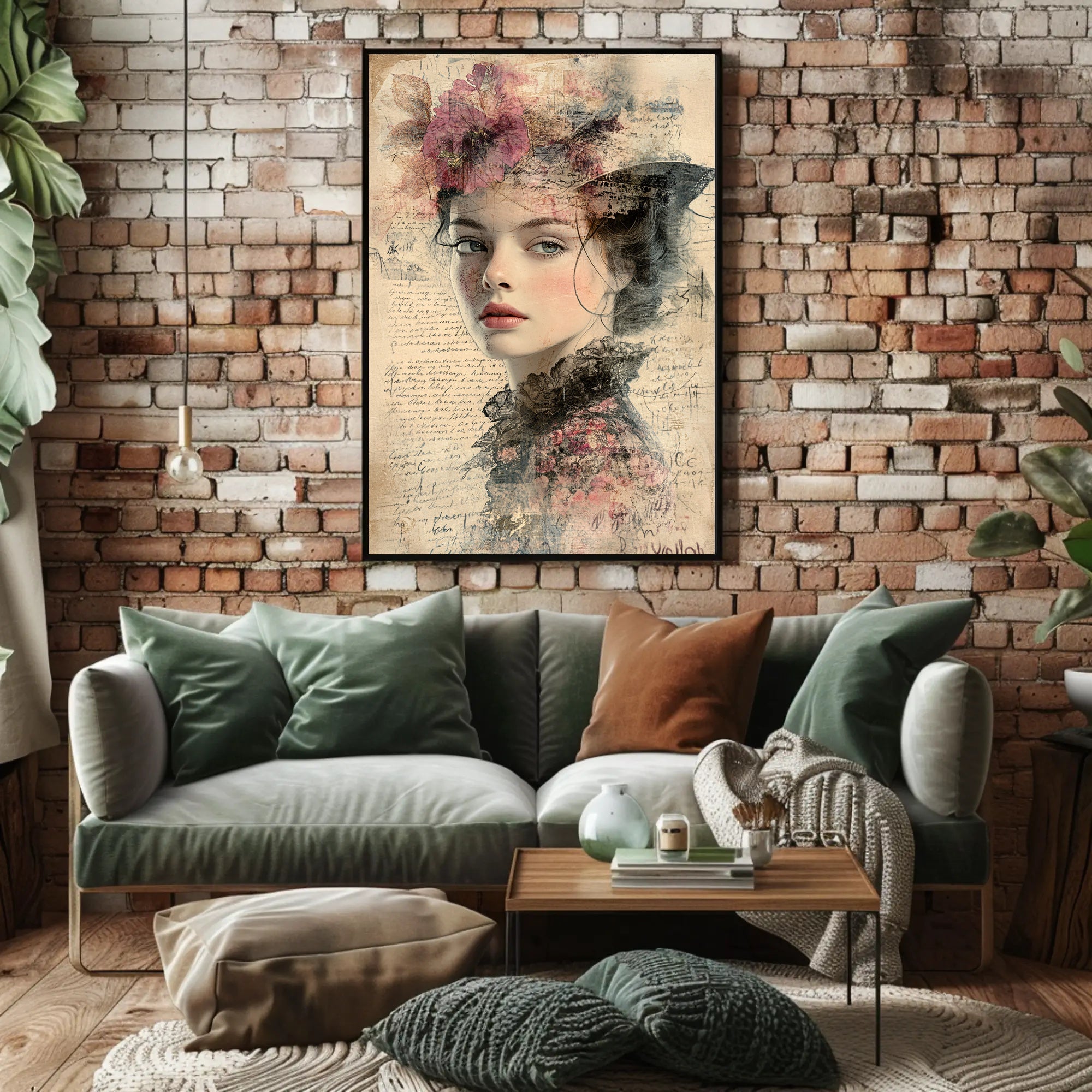 Vintage Dreamy Woman Floral Art Print - Abstract or Artistic Poster