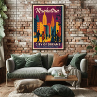 Manhattan City of Dreams Vintage Travel Poster