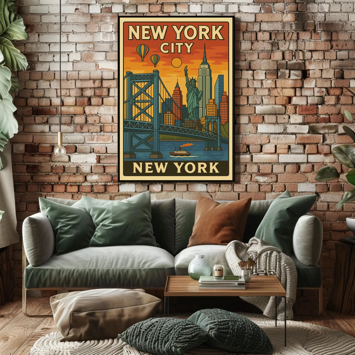 New York Cityscape Poster Vintage Travel Decor Wall Art