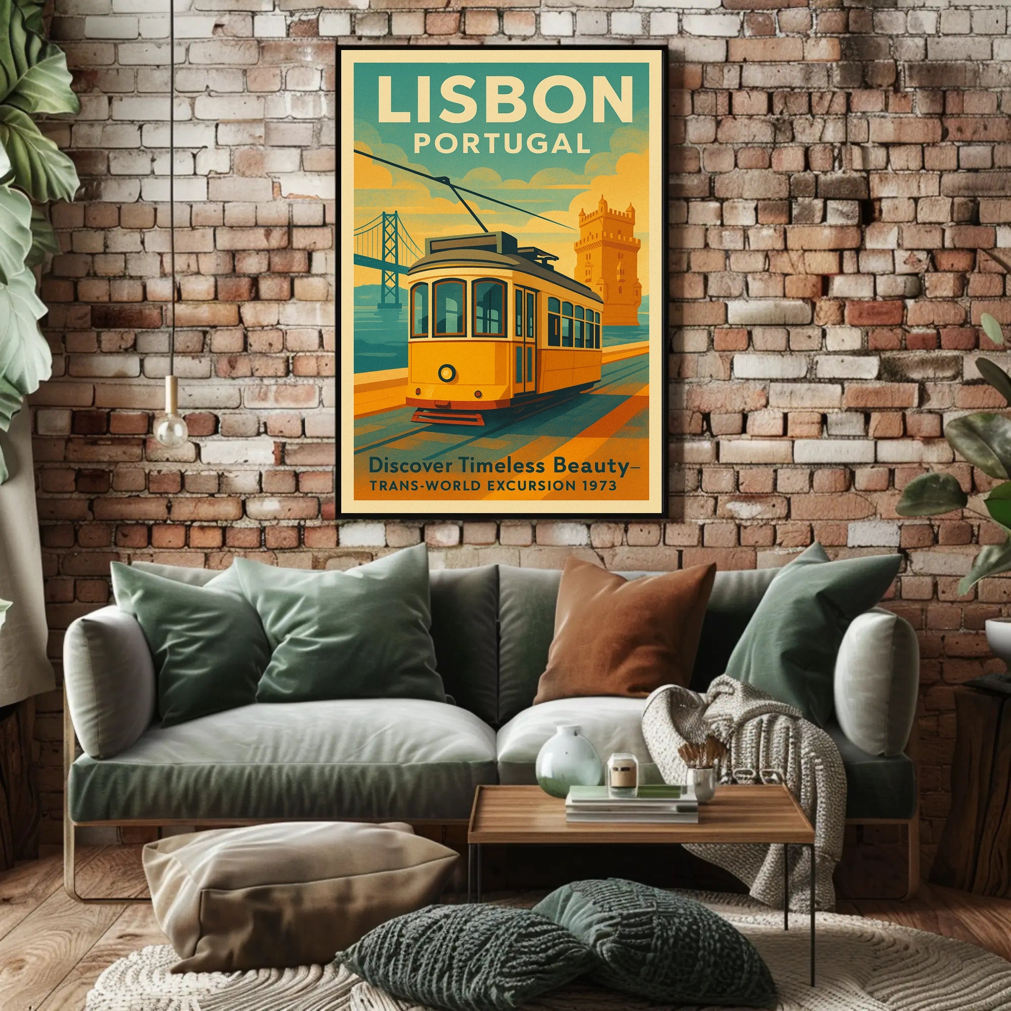 Lisbon Vintage Travel Poster Portugal Tram Print