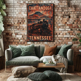 Chattanooga Steam Locomotive Nostalgia Steampunk Americana Heritage Travel Poster