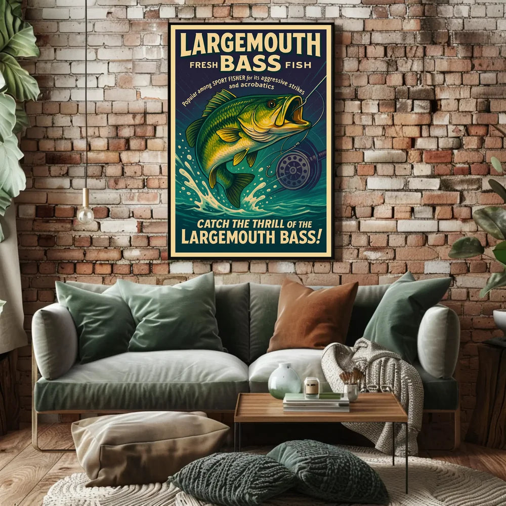 Bass Fishing Adventure Vintage Sports Poster PosterGoat