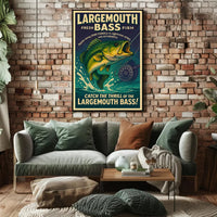 Bass Fishing Adventure Vintage Sports Poster PosterGoat