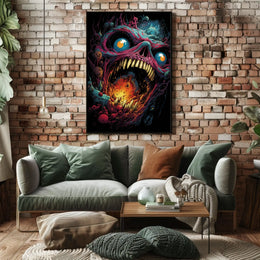Monstrous Skeletal Face Surreal Horror Art Poster