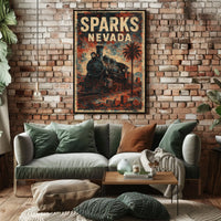 Vintage Sparks Nevada Steam Locomotive Travel Steampunk Heritage Nostalgic Collector Travel Enthusiast Poster