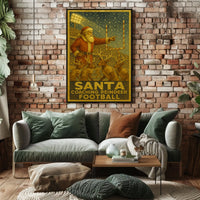 Santa Coaching Reindeer Football Poster