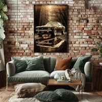 Classic Car in Autumn Reflection Poster PosterGoat