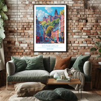 Edinburgh Street Scene with Castle Travel Poster