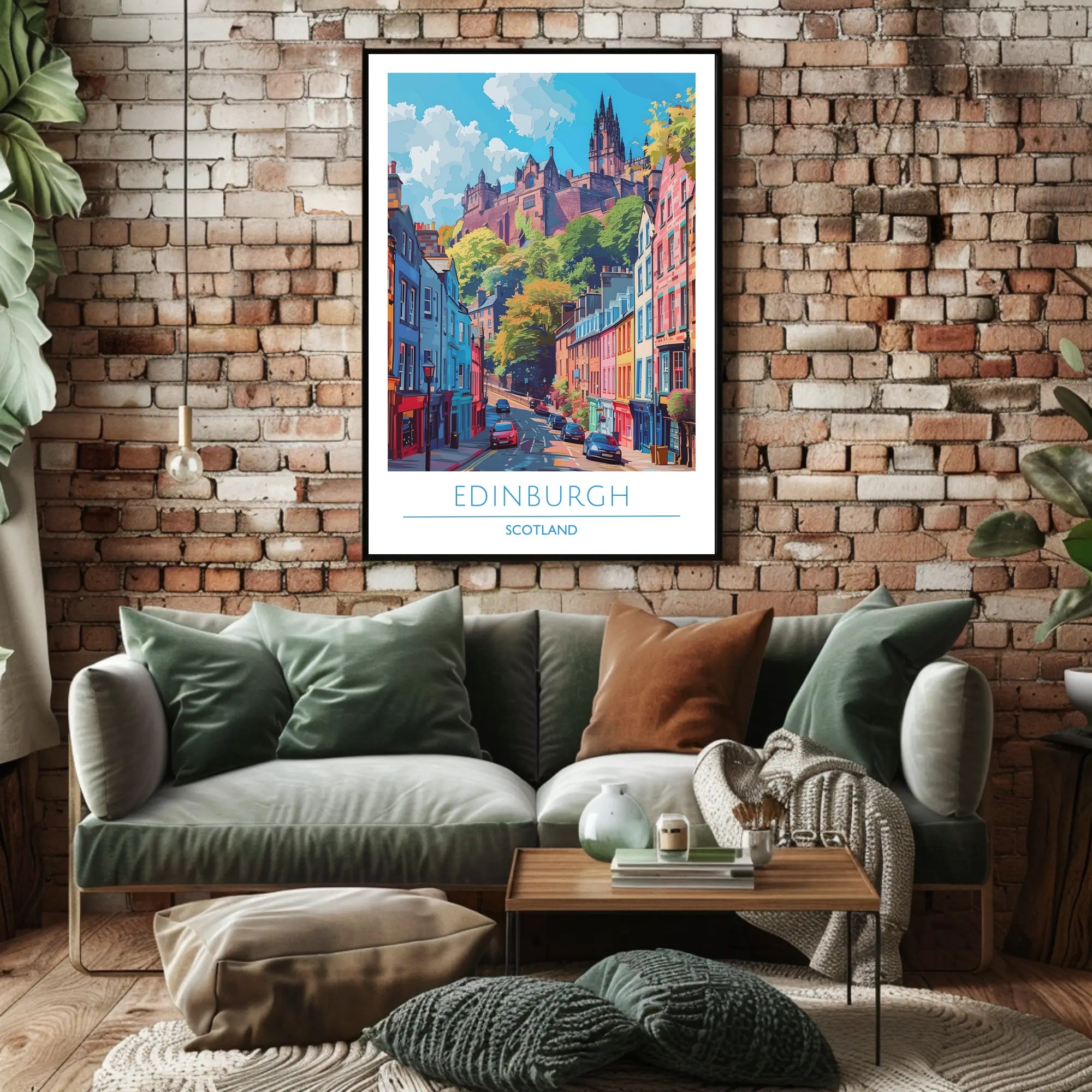 Edinburgh Street Scene with Castle Travel Poster