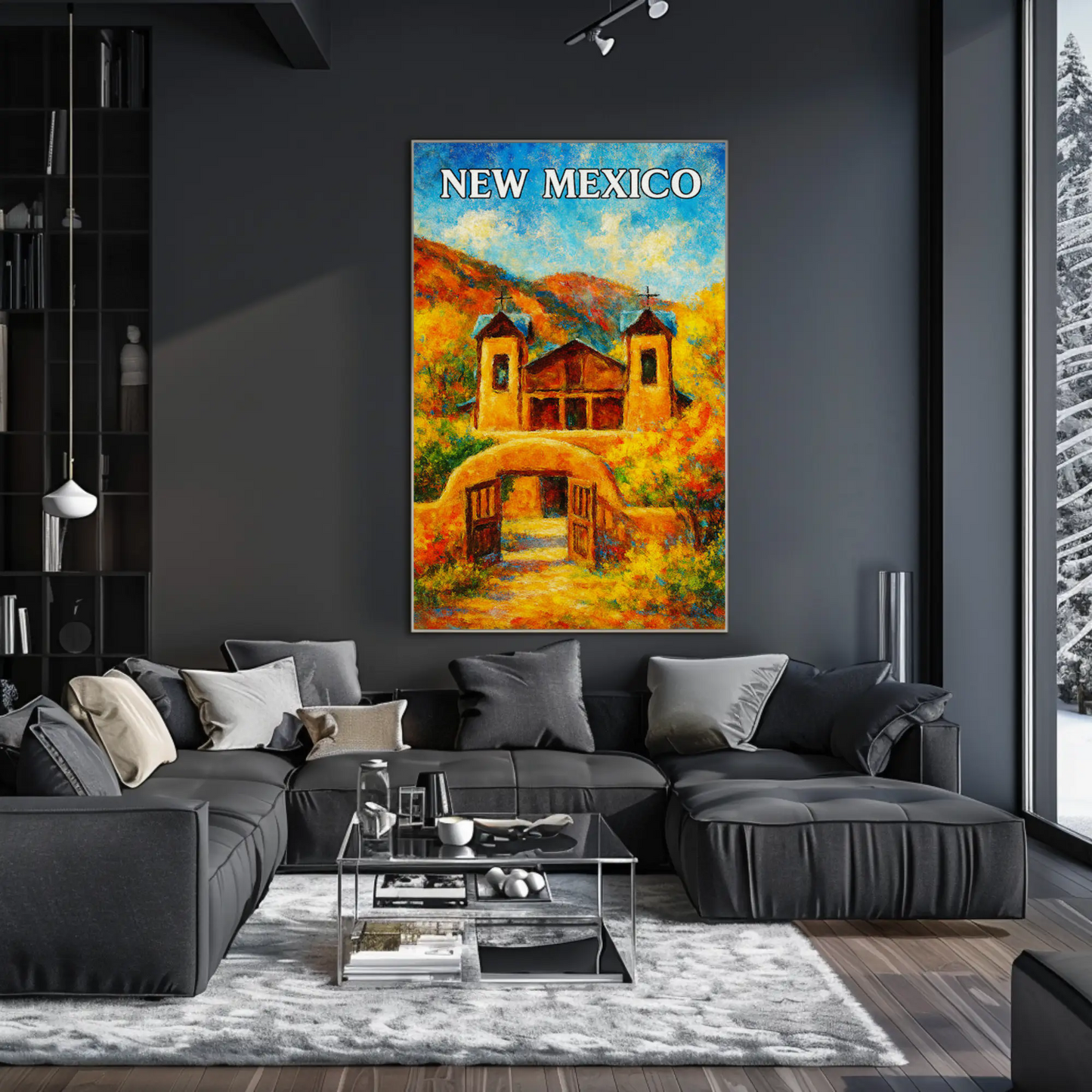 New Mexico Historic Adobe Church Autumn Colors Travel Poster