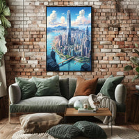 Stunning Metropolis Skyline Modern Urban Travel Poster