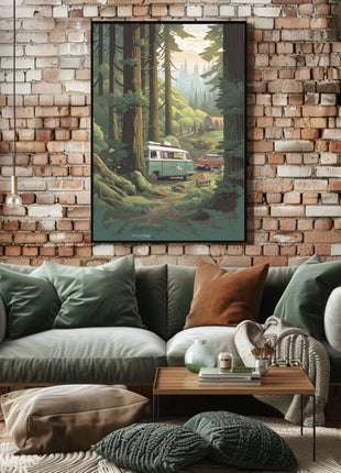Serene Retro Escape Forest Camping Travel Poster