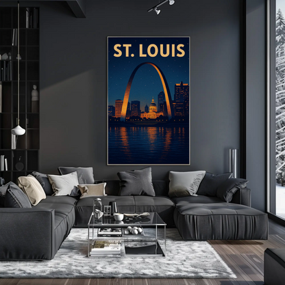 St Louis Arch Night Skyline Reflections River Poster