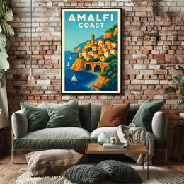Amalfi Coast Poster Wall Art Mediterranean Scenic Print