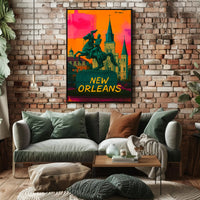 Vibrant Equestrian Statue New Orleans Urban Cityscape Poster
