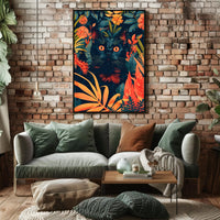 Striking Black Cat in Vibrant Jungle Animal Poster