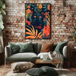 Striking Black Cat in Vibrant Jungle Animal Poster