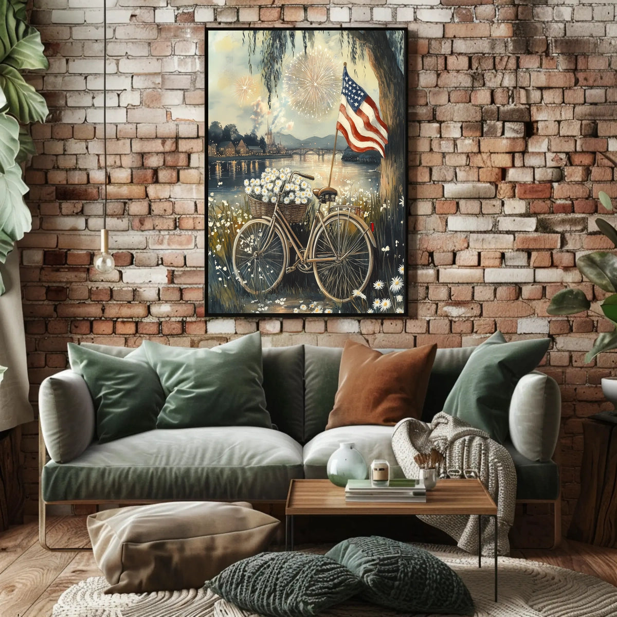 Bicycle With Daisy Basket By Riverside Under Willow Poster