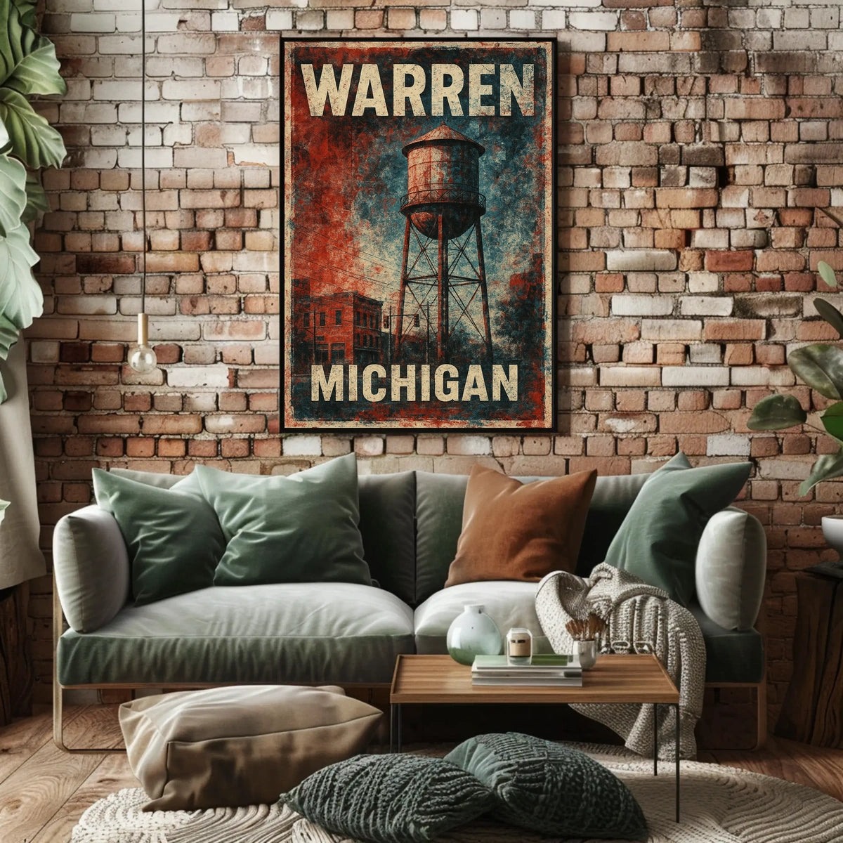 Warren Michigan Vintage Water Tower Steampunk Folk Poster