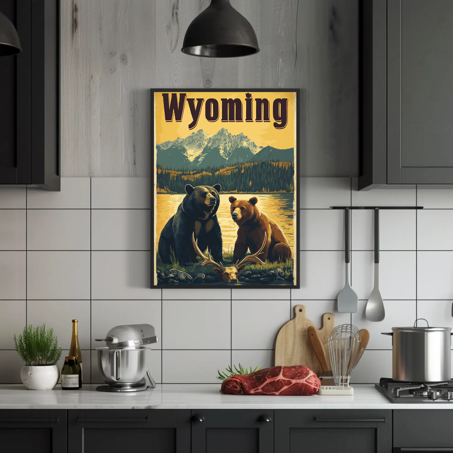 Wyoming Bears Mountain Vintage Poster