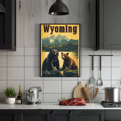 Wyoming Bears Mountain Vintage Poster