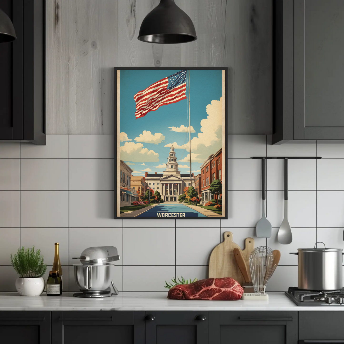 Worcester Massachusetts Grand Civic Pride Vintage Travel Poster
