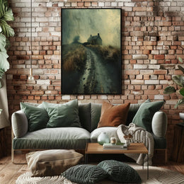 Solitary Stone House in Moody Photorealistic Artistic Poster PosterGoat