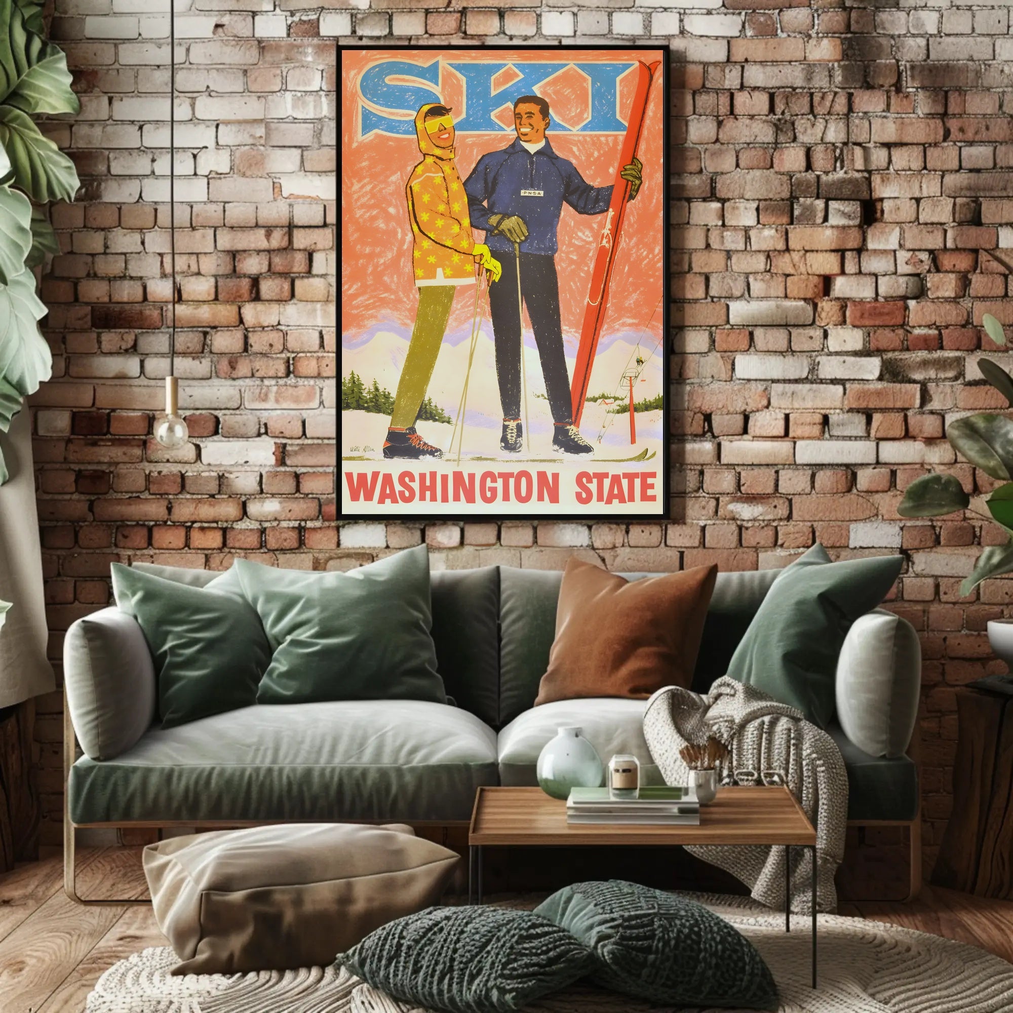 Skiing Adventure in Washington State Vintage Sports Poster PosterGoat