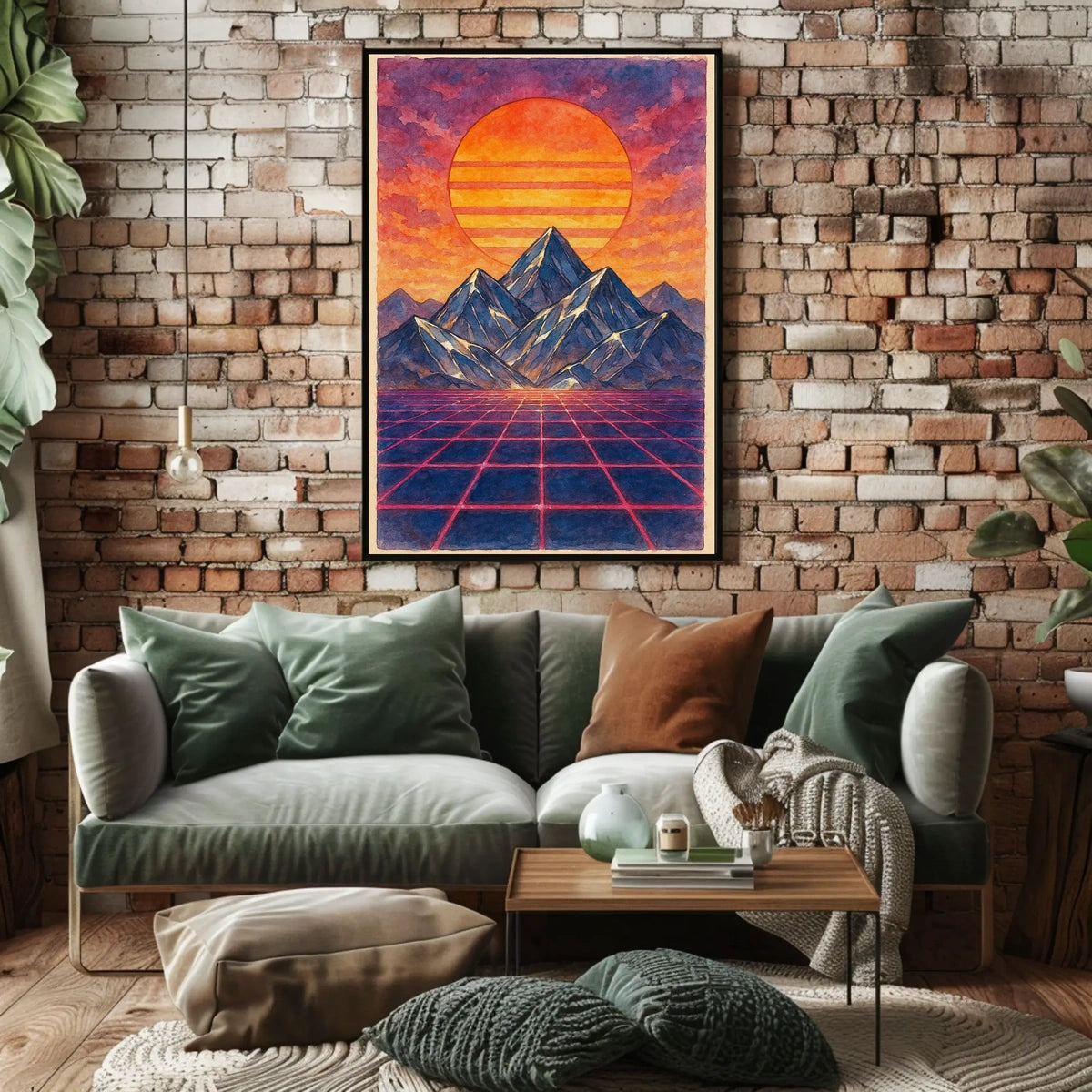 Retro-Futuristic Synthwave Landscape Poster, Futuristic Sci-Fi Poster