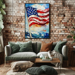 Large American Flag Waving Abstract Artwork Poster