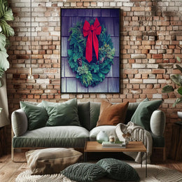 Festive Green Wreath Photorealistic Christmas Decoration Poster