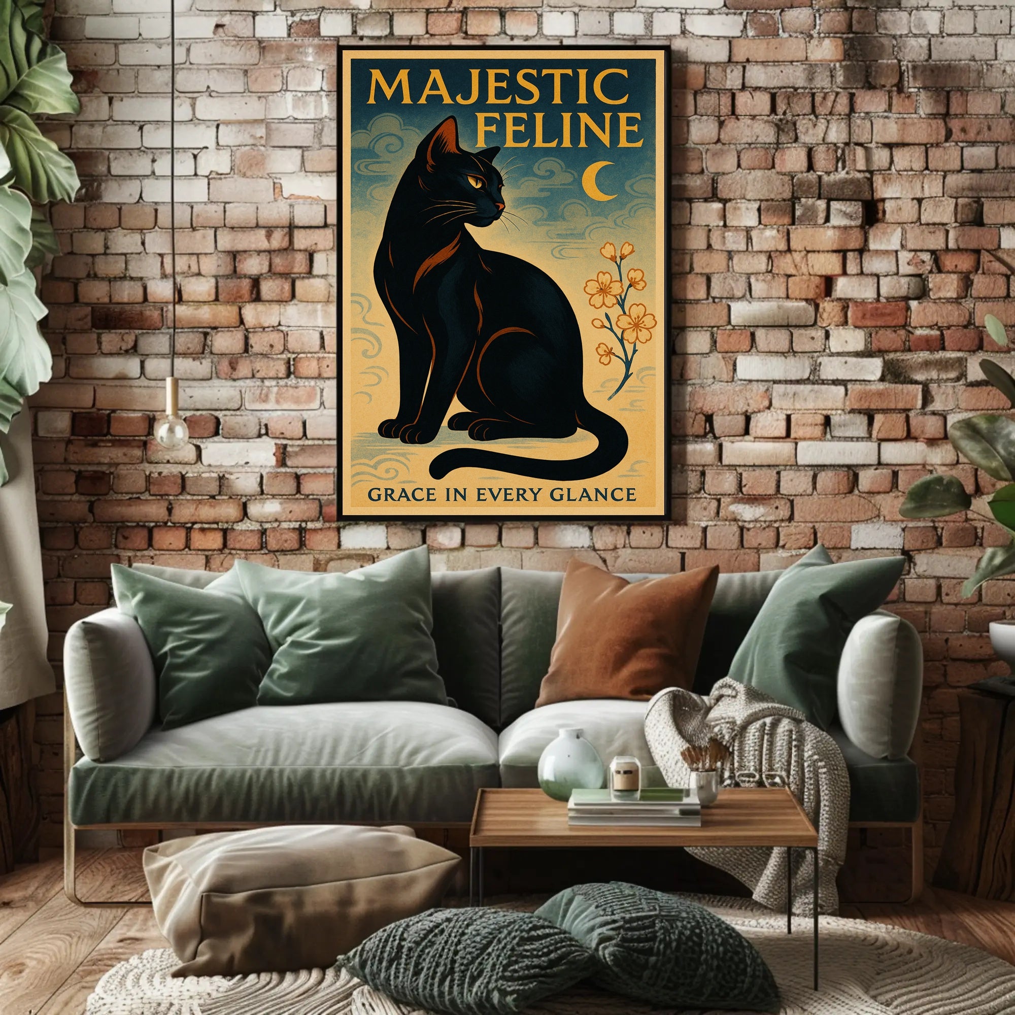 Elegant Black Cat Vintage Artistry Animal Poster