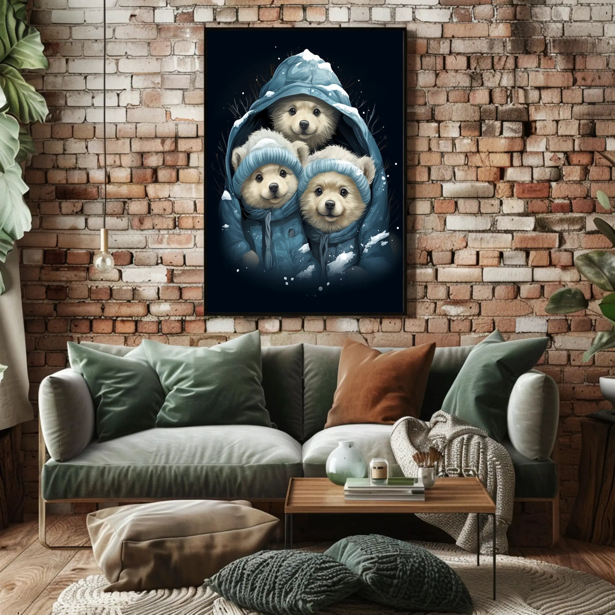 Polar Bear Cubs Winter Wonderland Art Poster