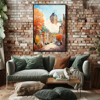 Quaint Architectural Charm in Historic Fall Setting - Travel Poster