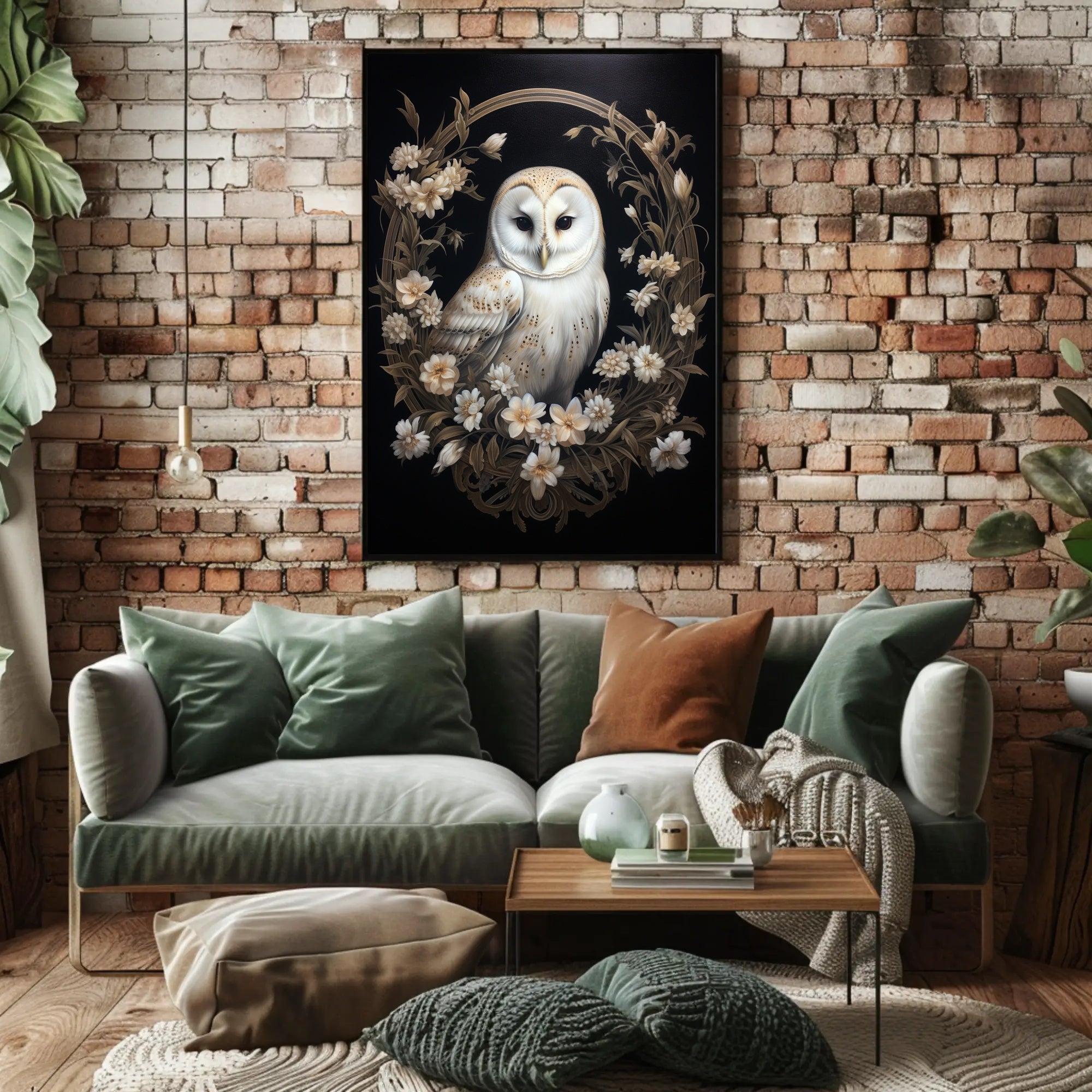 Enchanted Owl In Floral Wreath Poster PosterGoat