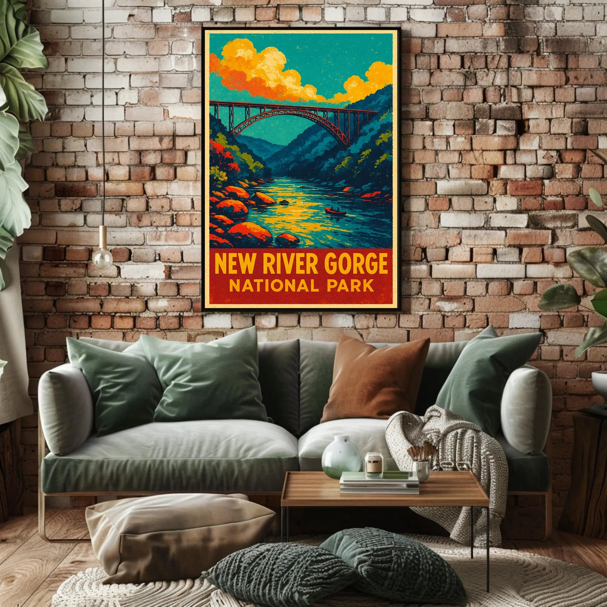 New River Gorge Vintage Travel Adventure Poster
