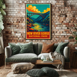 New River Gorge Vintage Travel Adventure Poster