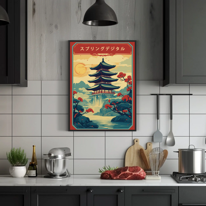 Japan Pagoda Vintage Travel Poster