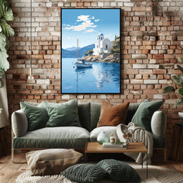 Mediterranean Coastal Serenity Greece Illustration - Travel Poster