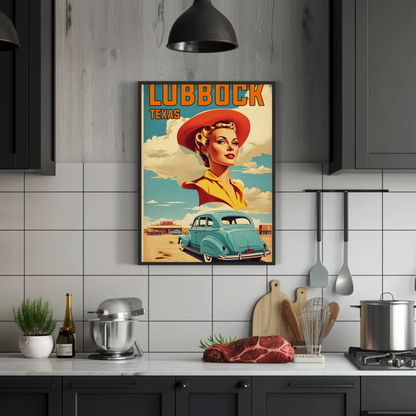 Lubbock Texas Retro Americana Vintage Travel Poster